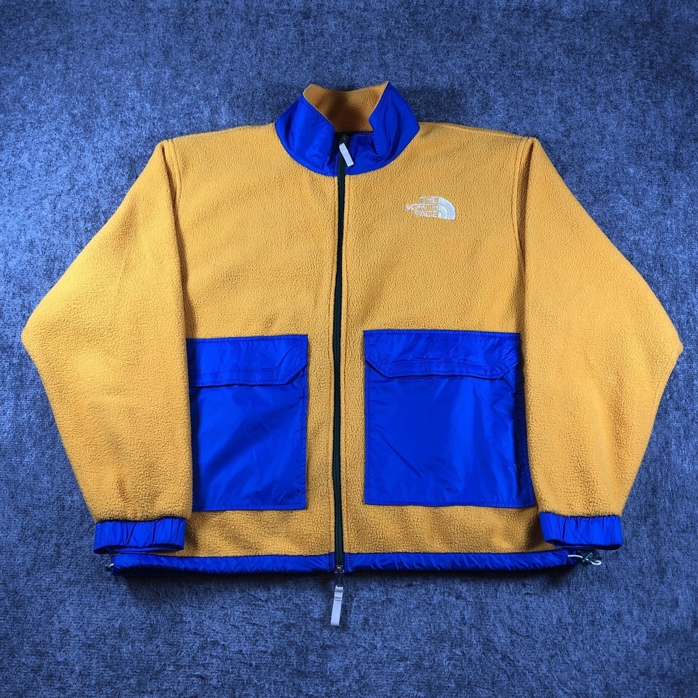 The North Face Jacket Mens L Yellow Blue Fleece Full Zip Big Logo
